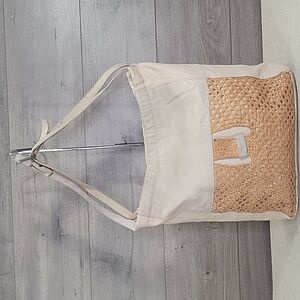 Liebeskind Berlin Off White/Gray Canvas Leather Tote Shoulder Bag